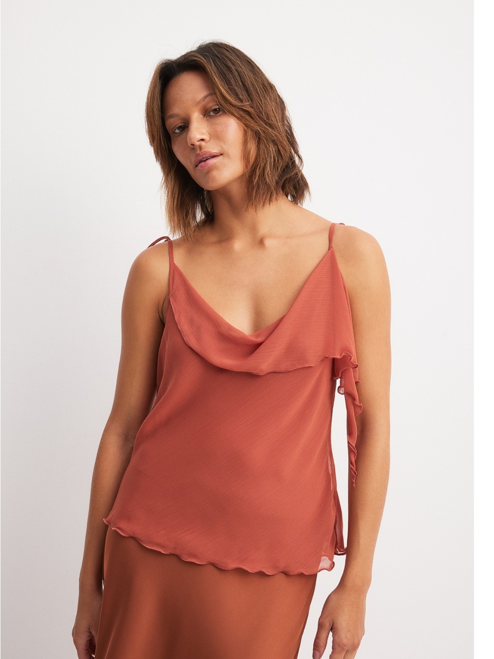 Women's Terracotta Drape-Neck Cami with Spaghetti Straps